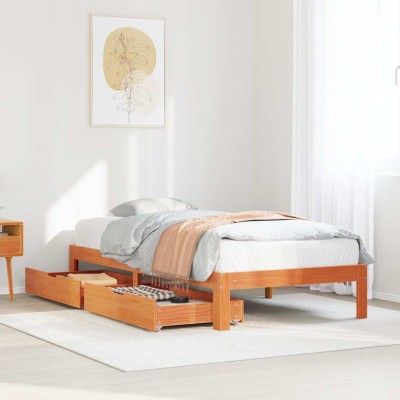 Bed frame with drawers, wax...