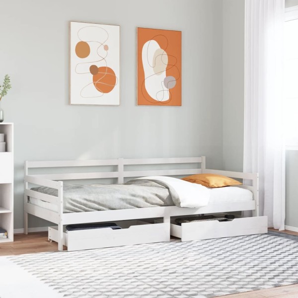 Bed with drawers, white, 90x200cm, solid pine wood