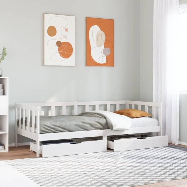 Bed with drawers, white, 80x200cm, solid pine wood