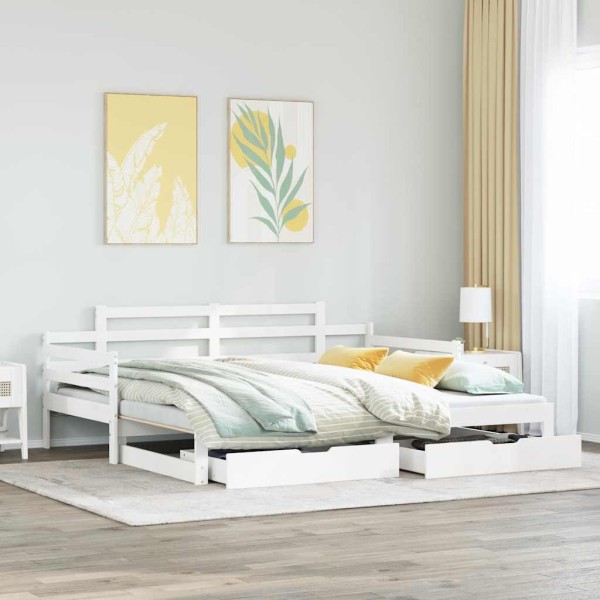 Bed with pull-out section/drawers without mattress, white 90x200cm