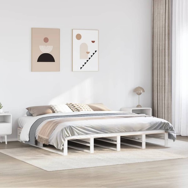 Bed frame without mattress, white, 200x200cm, solid pine
