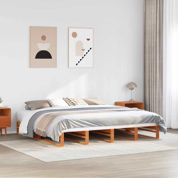 Bed frame without mattress, wax brown, 200x200cm, solid pine