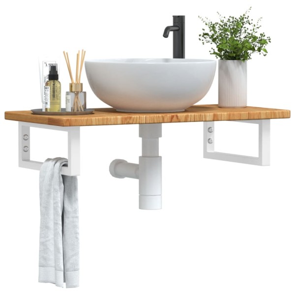 Washbasin shelf, steel and solid oak wood