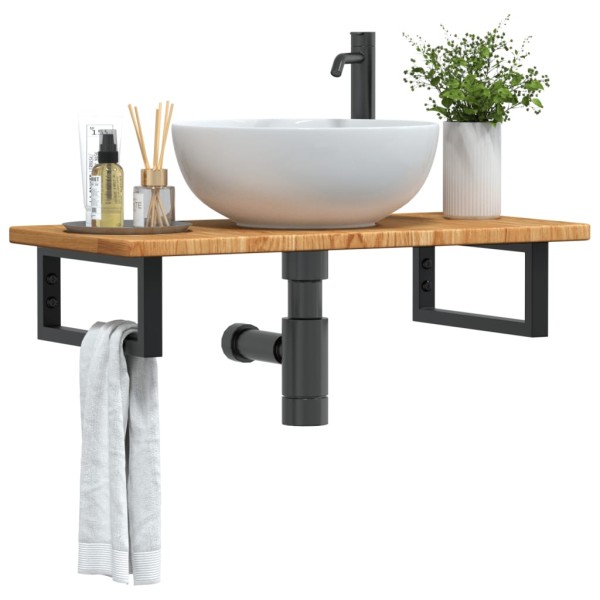Washbasin shelf, steel and solid oak wood