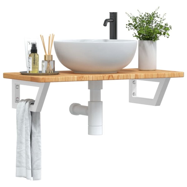 Washbasin shelf, steel and solid oak wood