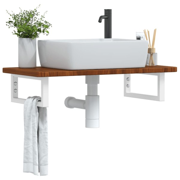 Washbasin shelf, steel and solid oak wood