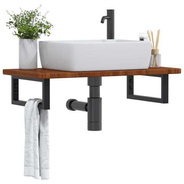 Washbasin shelf, steel and solid oak wood