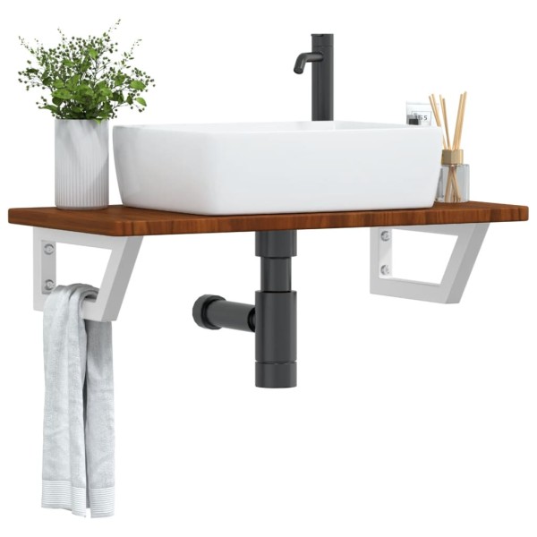 Washbasin shelf, steel and solid oak wood