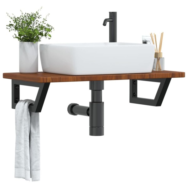 Washbasin shelf, steel and solid oak wood