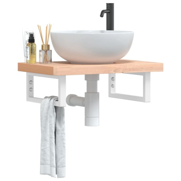 Washbasin shelf, steel and solid beech wood