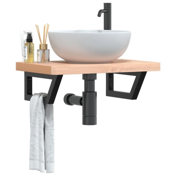 Washbasin shelf, steel and solid beech wood