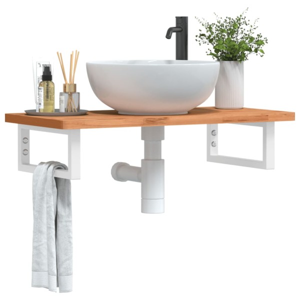 Washbasin shelf, steel and solid beech wood