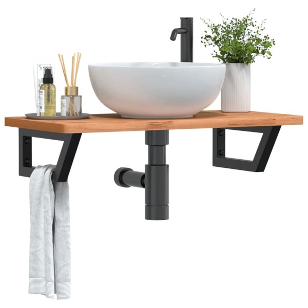 Washbasin shelf, steel and solid beech wood