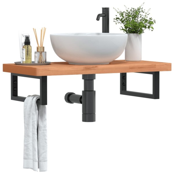 Washbasin shelf, steel and solid beech wood