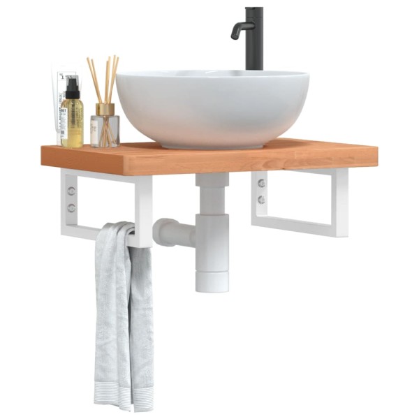 Washbasin shelf, steel and solid beech wood