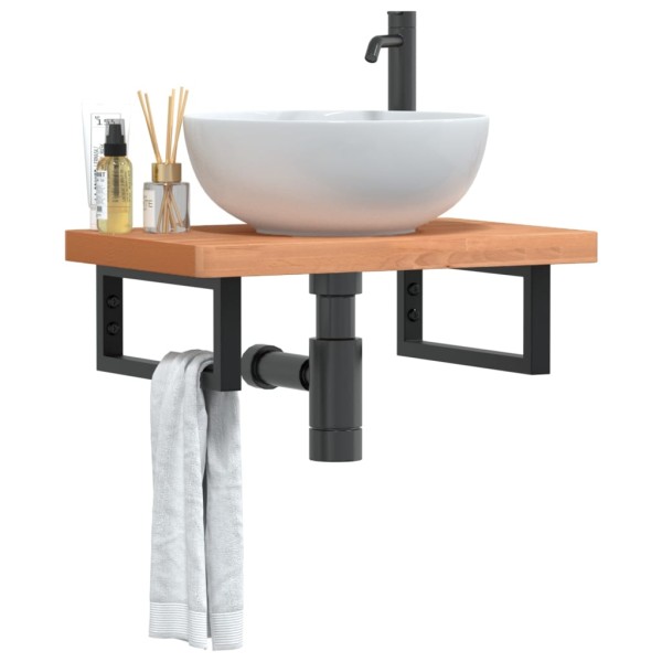 Washbasin shelf, steel and solid beech wood