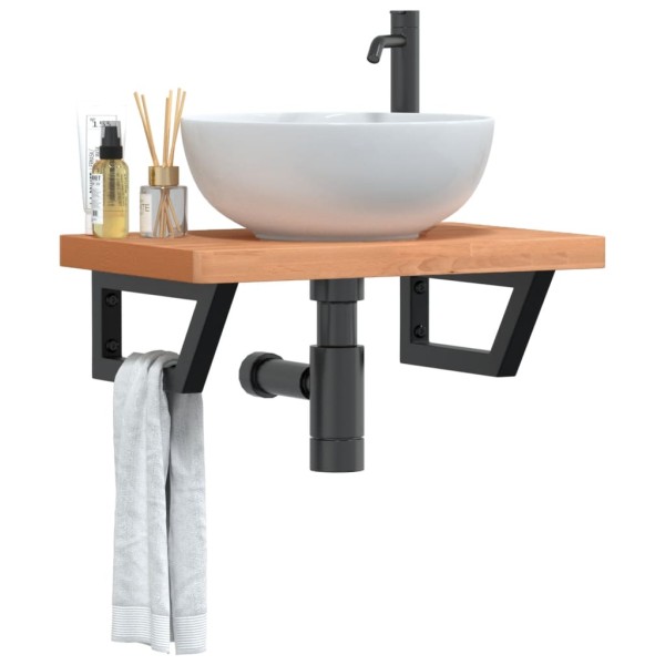 Washbasin shelf, steel and solid beech wood