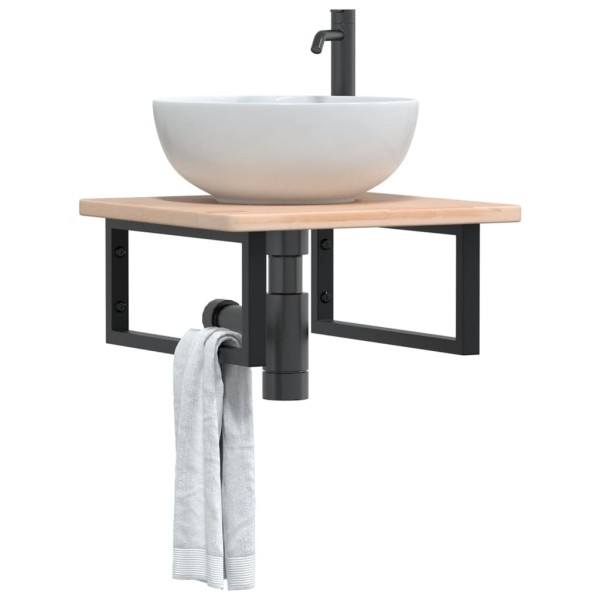 Washbasin shelf, steel and solid oak wood