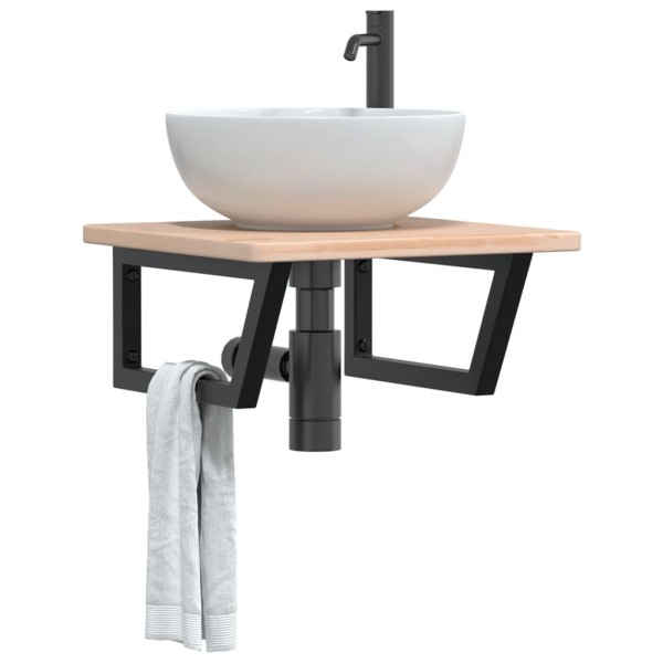 Washbasin shelf, steel and solid oak wood