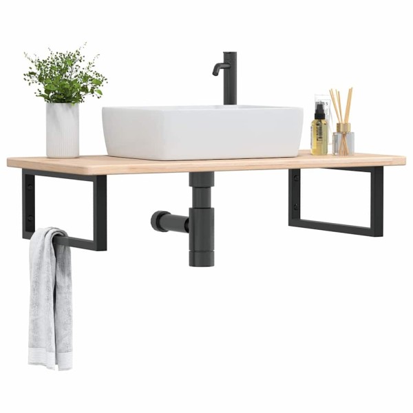 Washbasin shelf, steel and solid oak wood