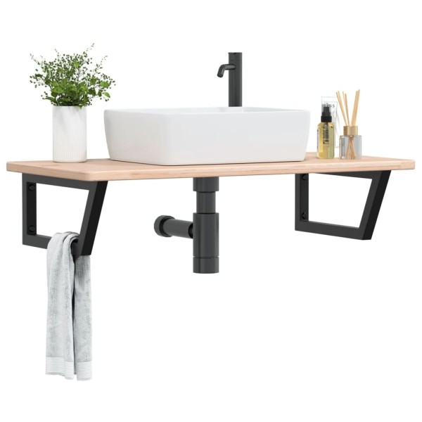 Washbasin shelf, steel and solid oak wood