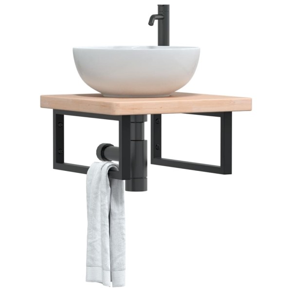 Washbasin shelf, steel and solid oak wood
