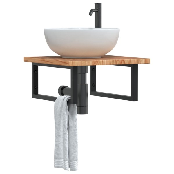 Washbasin shelf, steel and solid oak wood