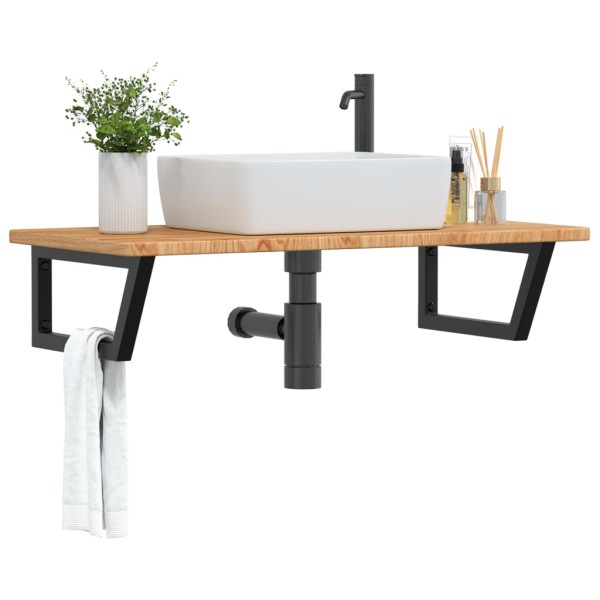 Washbasin shelf, steel and solid oak wood
