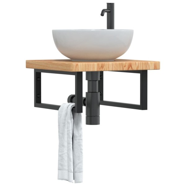 Washbasin shelf, steel and solid oak wood