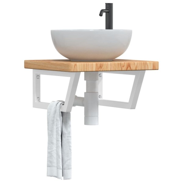 Washbasin shelf, steel and solid oak wood