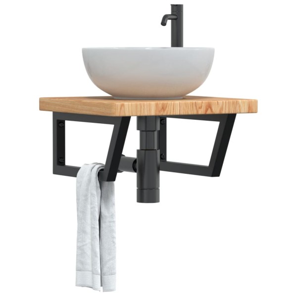 Washbasin shelf, steel and solid oak wood