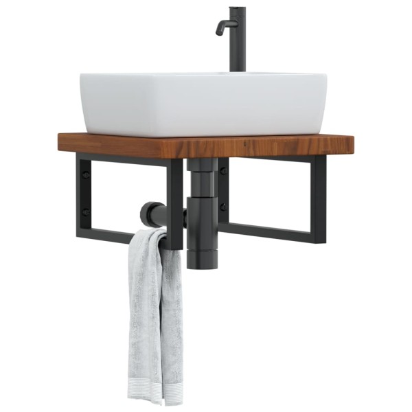 Washbasin shelf, steel and solid oak wood