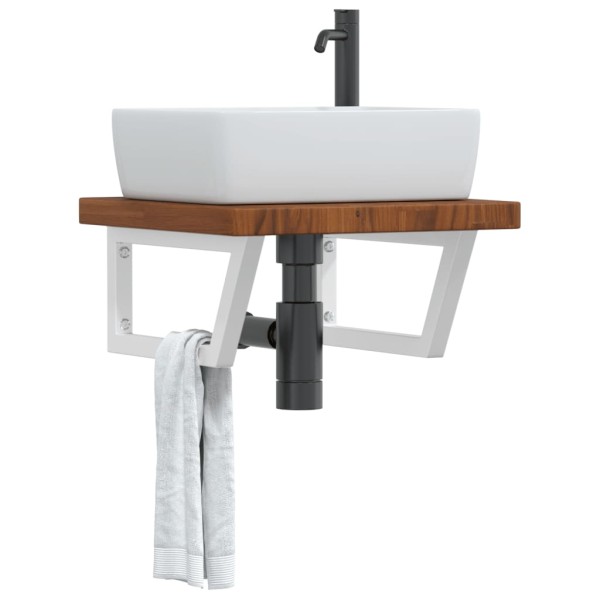Washbasin shelf, steel and solid oak wood