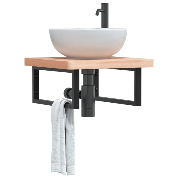Washbasin shelf, steel and solid beech wood
