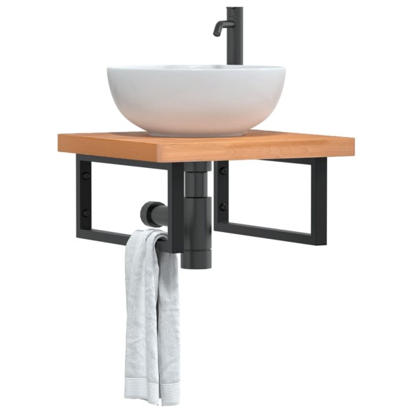 Washbasin shelf, steel and solid beech wood