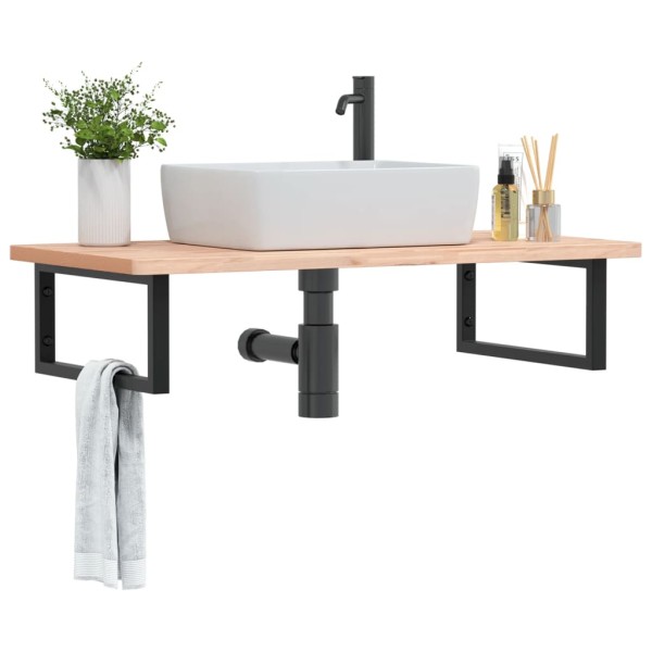 Washbasin shelf, steel and solid beech wood