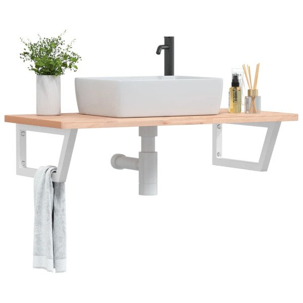 Washbasin shelf, steel and solid beech wood