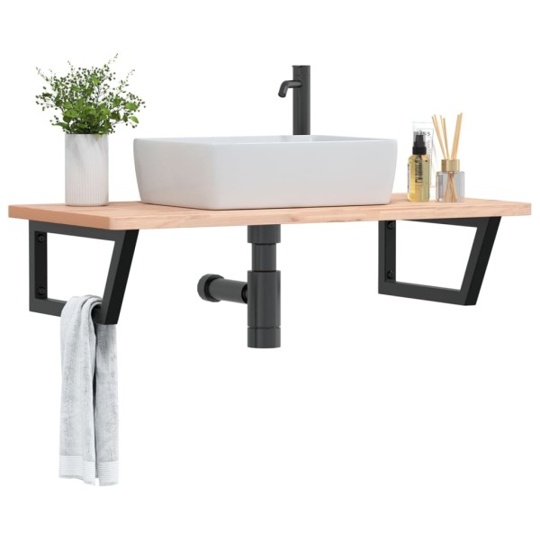 Washbasin shelf, steel and solid beech wood