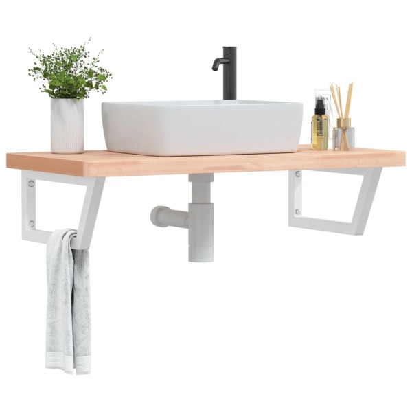 Washbasin shelf, steel and solid beech wood