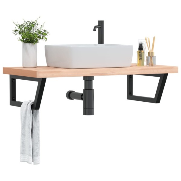 Washbasin shelf, steel and solid beech wood