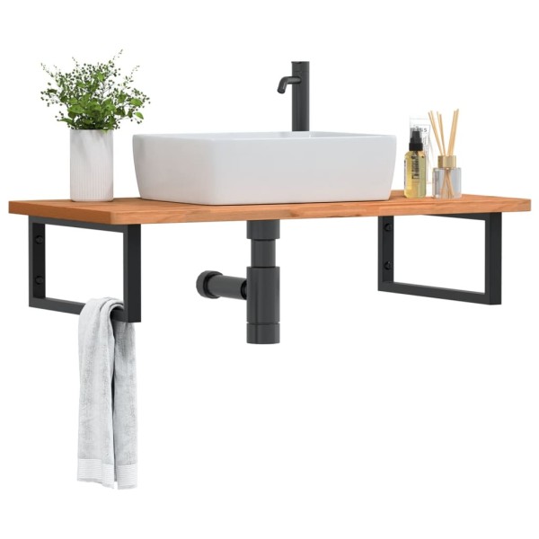 Washbasin shelf, steel and solid beech wood