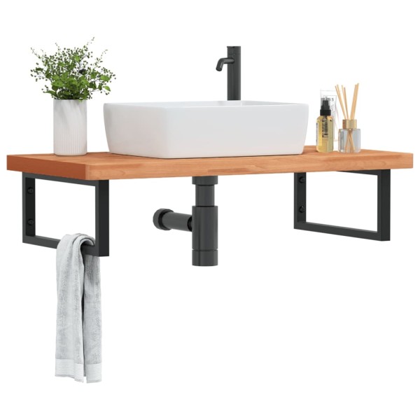 Washbasin shelf, steel and solid beech wood