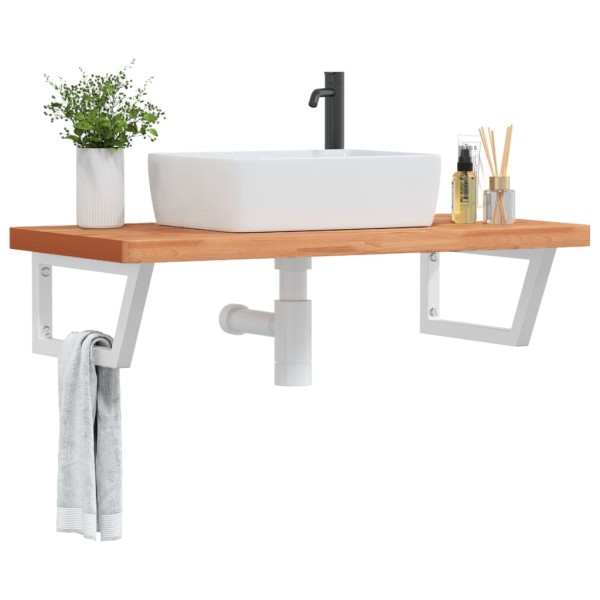 Washbasin shelf, steel and solid beech wood