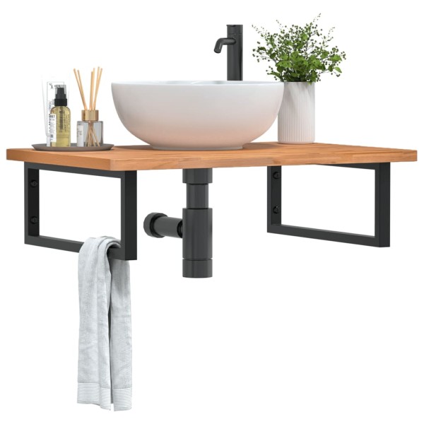 Washbasin shelf, steel and solid beech wood