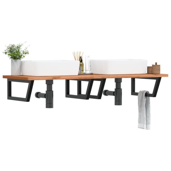 Washbasin shelf, steel and solid beech wood
