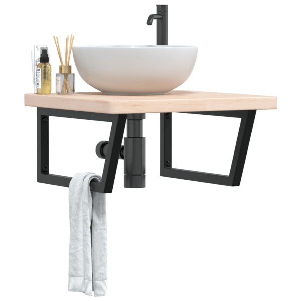 Washbasin shelf, steel and solid oak wood