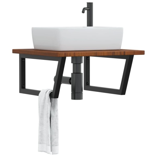 Washbasin shelf, steel and solid oak wood