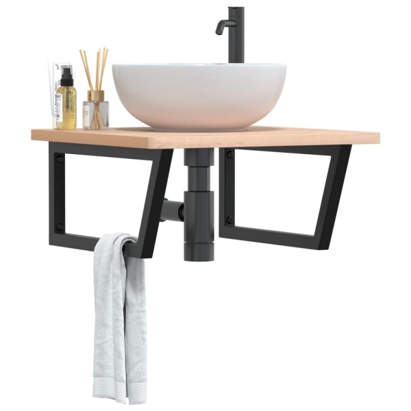 Washbasin shelf, steel and solid beech wood