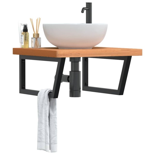 Washbasin shelf, steel and solid beech wood
