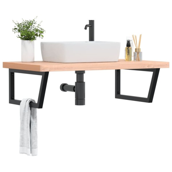 Washbasin shelf, steel and solid beech wood